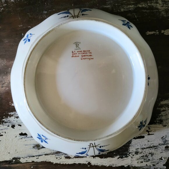 Large Antique Limoges Bowl Hand-Painted Cornflowers, J. Garfinckel Washington DC - Picture 6 of 7